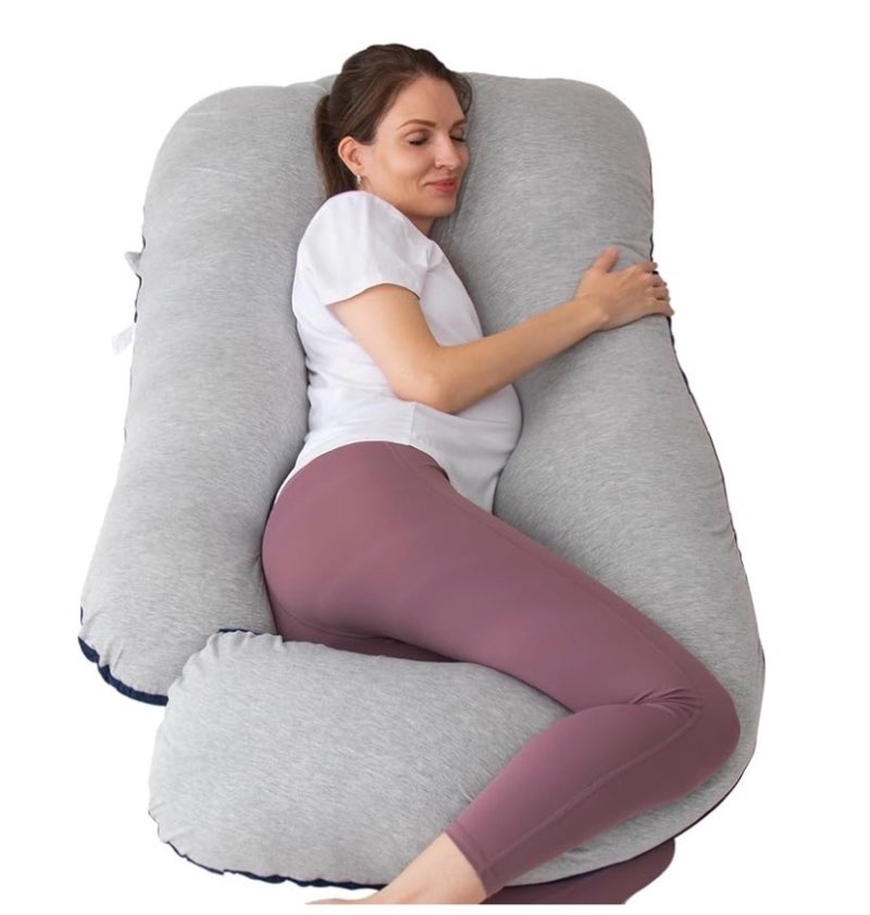 MOON PINE Pregnancy Pillow, U Shaped Full Body Pillow for Maternity Support, Sleeping Pillow with Cover for Pregnant Women (Grey Blue)