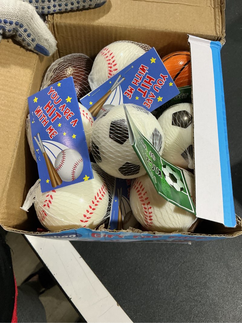 Condition photo showing New/Like New for 16 PCS Stress Balls Sports Valentines Day Cards for Kids Foam Bouncy Balls Party Favor for Kids Classroom Prizes Goodie Bag Stuffers Pinata Filler Valentines Gifts Basketball Football Decor Bulk Toys