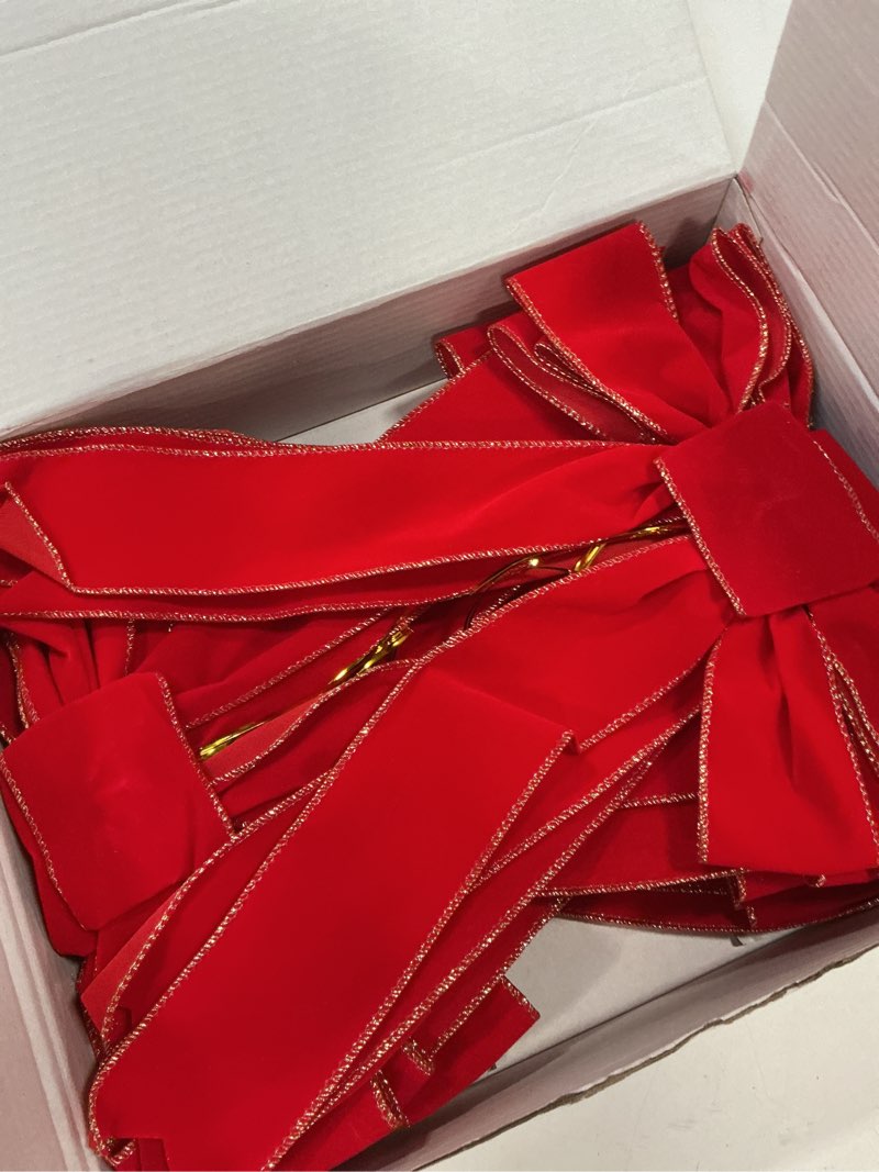 Condition photo showing Good Condition for Christmas Bows - 12Pcs Christmas Red Velvet Bows 9''x13'' Packaged in a Box, Perfect for Gift Wrapping, Tree, Wreath, Gifts & Home Christmas Decorations Red 12