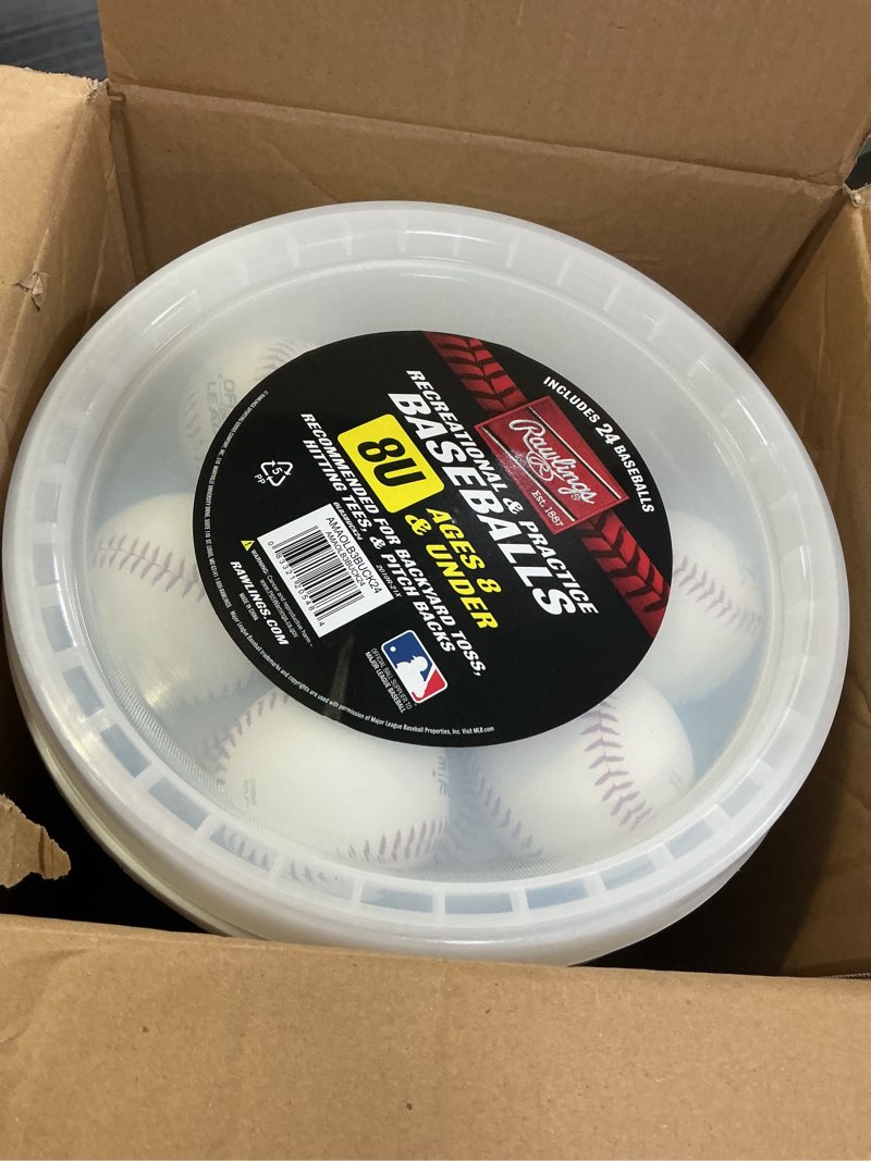 Condition photo showing Good Condition for rawlings | official league recreational use practice baseballs | youth/8u | olb3 | bucket | 24 count red, white 24 baseballs