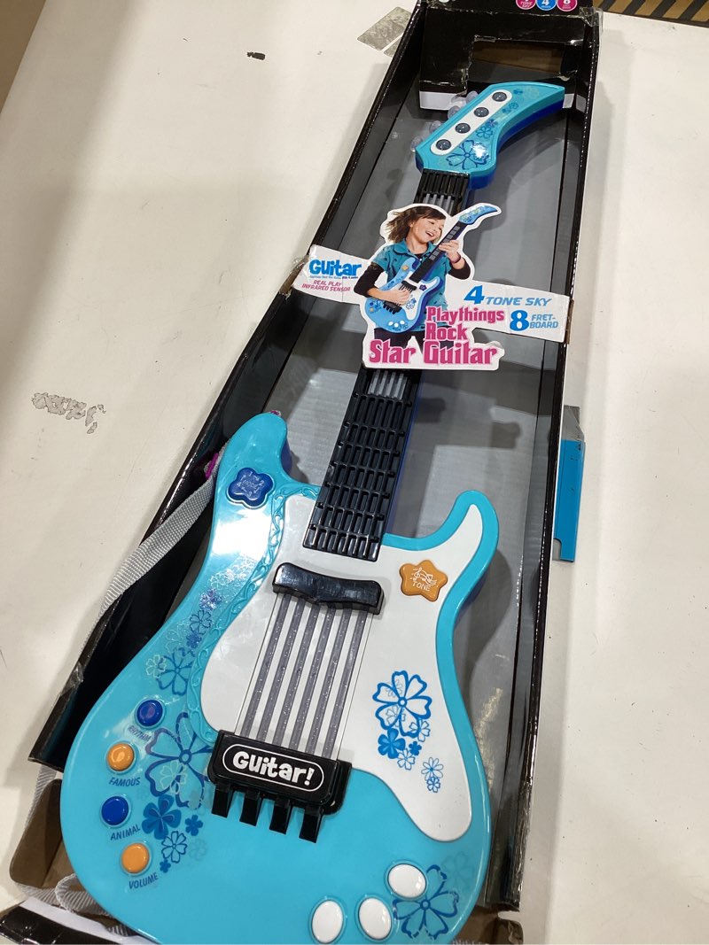 Condition photo showing Good Condition for kids toddler baby childrens electric toy guitar with strap ideal for 3 4 5 7 8 year old boys girls gifts(blue)