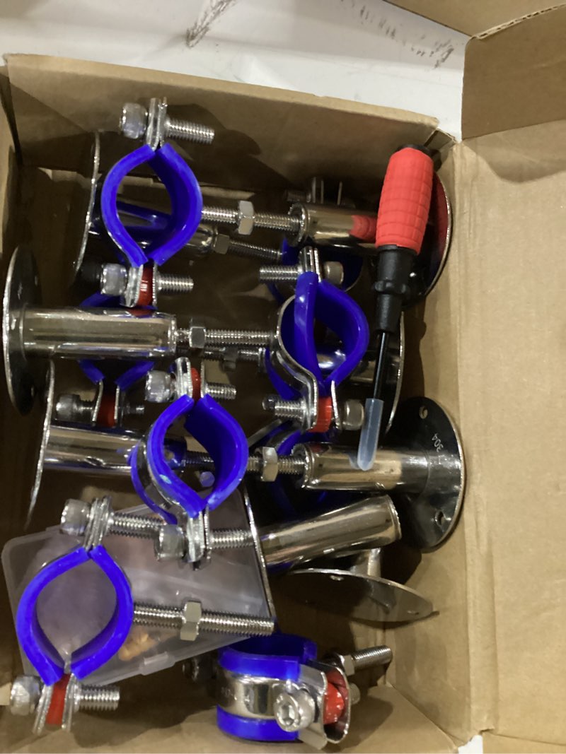 Condition photo showing Good Condition for yaocom 8 pcs 304 stainless steel wall mount ceiling mount pipe supports bracket, suitable for od 1"(32-34mm), adjustable height 50-100mm, pipe strap clamp with screws screwdriver 8 1''(dia.32-34mm, height 50-100mm)