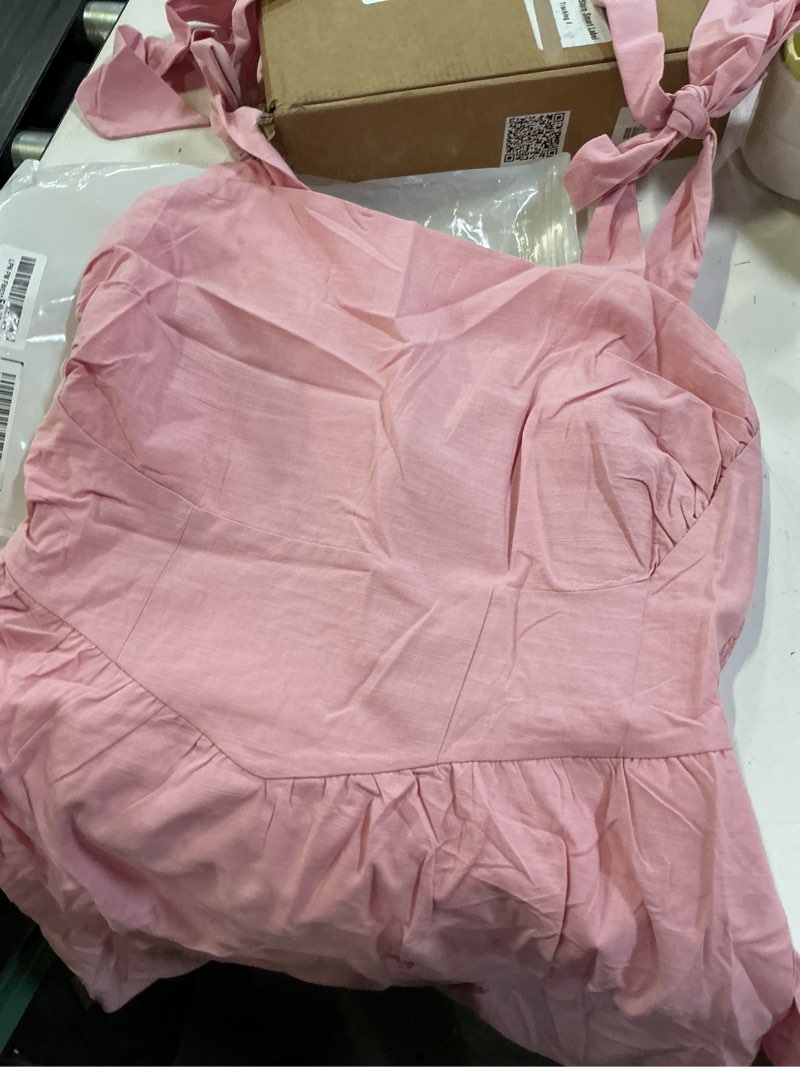 Condition photo showing Good Condition for zesica women's summer spaghetti strap maxi dress 2026 tie shoulder square neck flowy wedding guest party beach long dresses pink large