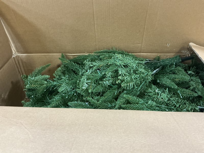 Condition photo showing As Is for 7.5ft Pre-Lit Artificial Pencil Green Christmas Tree with Warm White 450 LED Lights, Hinged Realistic Slim Xmas Tree w/Sturdy Metal Stand, 1396 Tips for Home, Office, Party Decoration Indoor Prelit 7.5ft