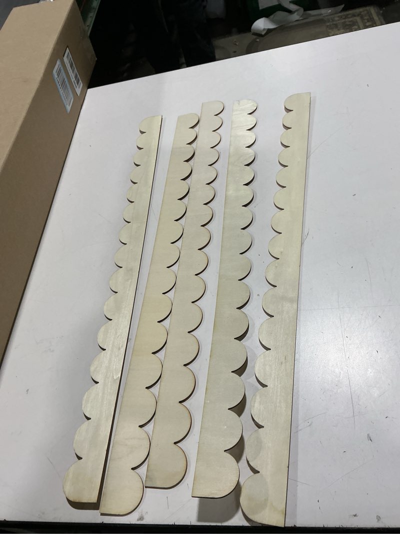 Condition photo showing Good Condition for 6 Pack Unfinished Scalloped Decorative Wood Trim Scalloped Edge Decorative Wood Molding Cute DIY Moulding Trim for Home Wall Cabinet Shelf and Window Door (24 x 1.65 Inch) 6 24 x 1.65 Inch