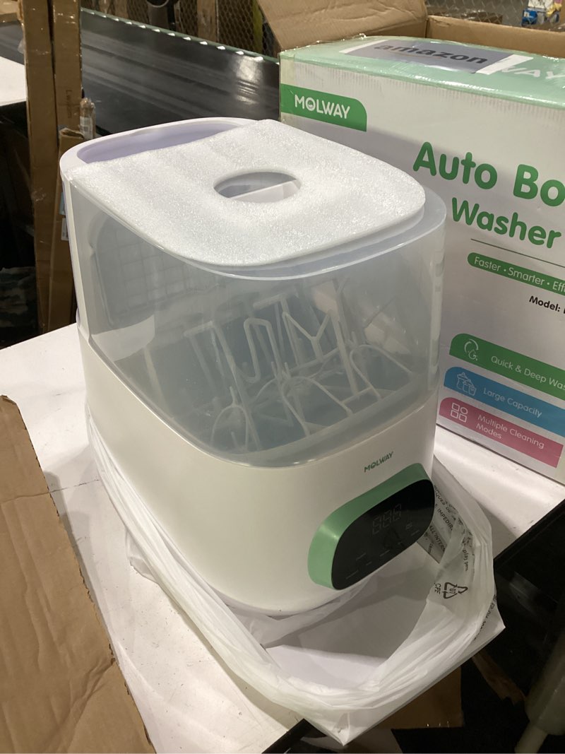 Condition photo showing New/Like New for bottle washer pro, all-in-one baby bottle washer and sterilizer & dryer, cleaning machine for bottles, pump parts & baby essentials, effortless care, replaces hand washing white