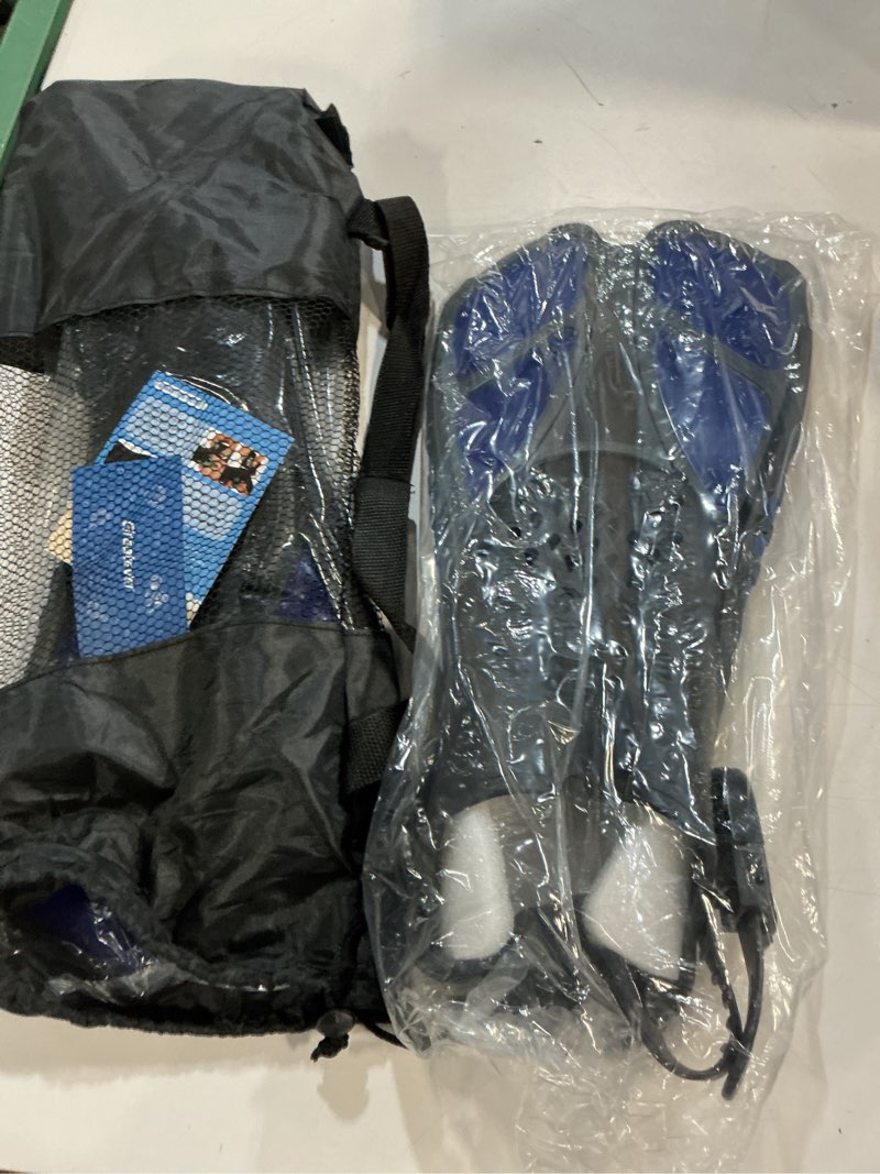 Condition photo showing New/Like New for greatever snorkel fins adjustable buckles open heel swim flippers travel size short swim fins for snorkeling diving swimming adult men womens blue s/m (adult us size 4.5-8.5)