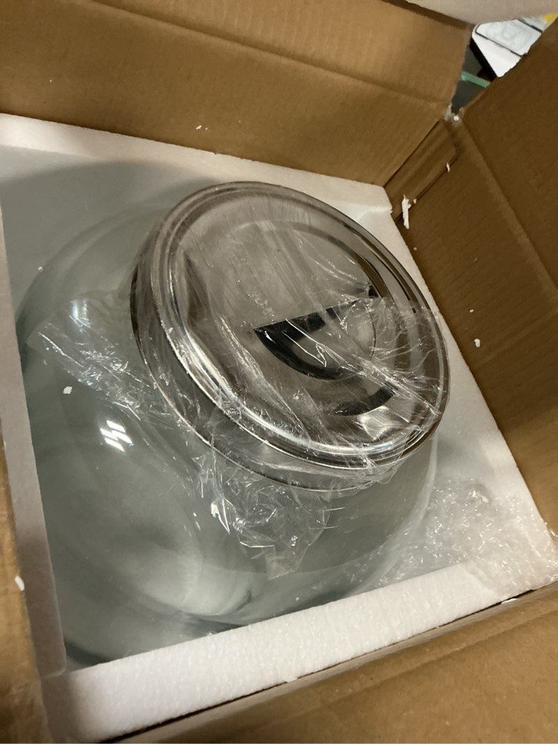 Condition photo showing Good Condition for Hushee 6 Gallon Large Glass Jar with Metal Lid Wide Mouth Cookie Jars with Scoop Labels Marker Airtight Canning Canisters Heavy Duty Glass Food Storage Containers for Storing Flour Rice Sugar Nuts