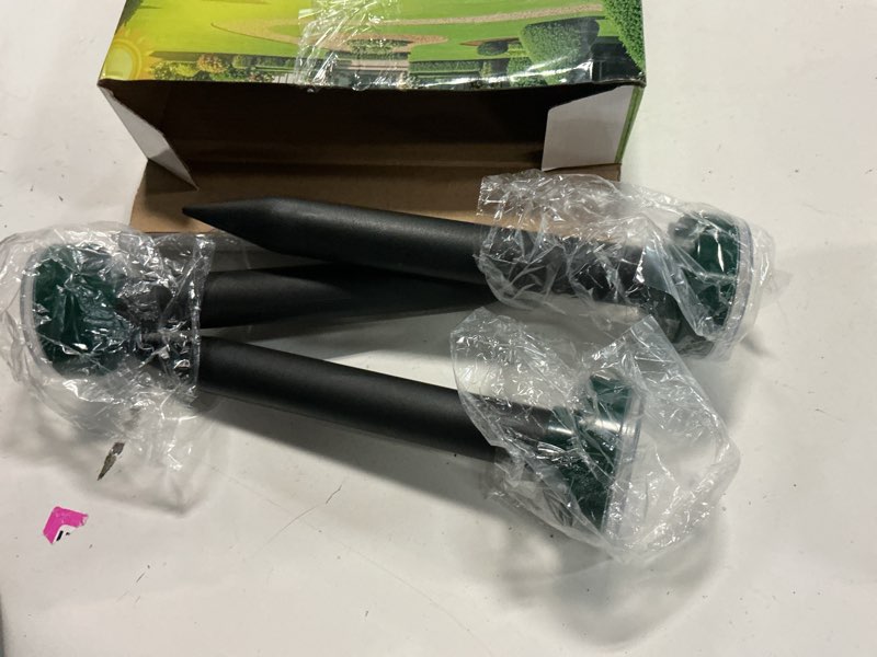 Condition photo showing Good Condition for mole repellent solar powered 10 pack snake repellent ultrasonic, groundhog repeller,gopher repeller sonic mole deterrent spikes, snake gopher mole vole repellent outdoor for lawn garden & yard green