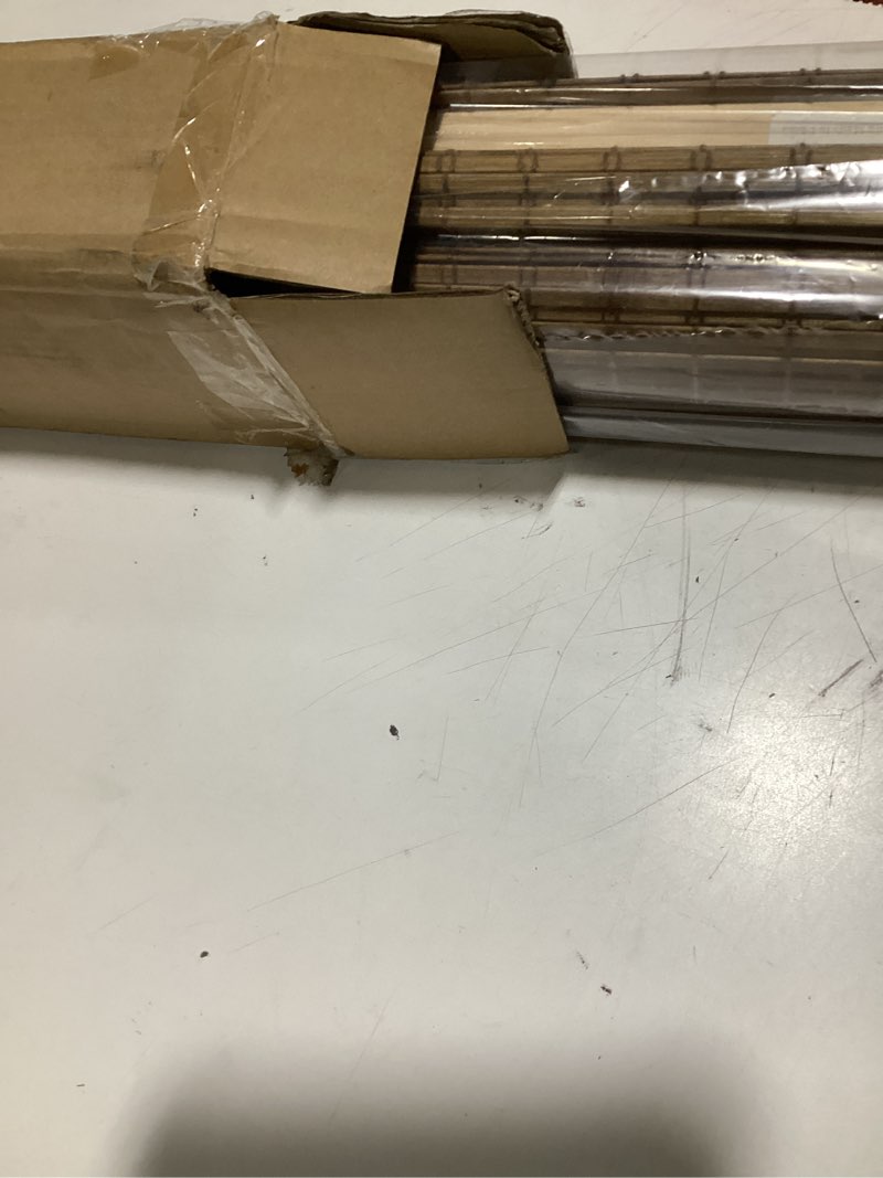 Condition photo showing As Is for Cordless Bamboo Roman Shades for Windows, Blinds Size (28" W × 64" H) Colour (Highfield Teak) Fits Windows (28 1/4" W × 64" H) Highfield Teak 28 1/4" W × 64" H