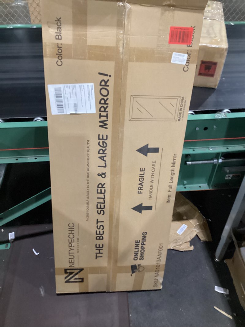 Condition photo showing New/Like New for natsukage full length mirror wall mirror full length mirror for wall hanging or leaning against wall dressing mirror body mirror aluminum alloy frame (44"x16", black) (aa01013aaf001-usam022-vc)