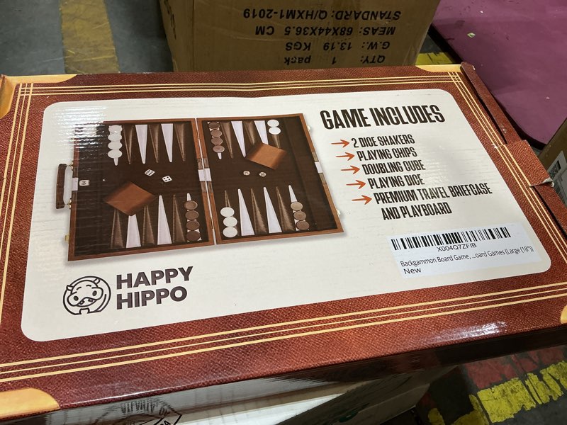 Condition photo showing Good Condition for backgammon board game, deluxe leather like case, felt interior, brown, classic backgammon game, popular board game, board games (large (18"))