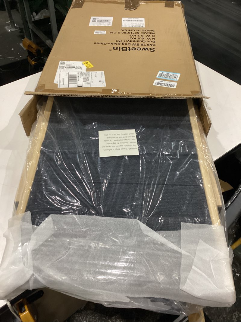 Condition photo showing New/Like New for wooden dog stairs& dog steps, 2-in-1 foldable dog steps for beds, couch and cars, anti-slip pet ramp with 3 steps indoor pet stairs for small medium large older pet cats up to 120lbs 30.2" l x 18.5" w x " h - 3 steps