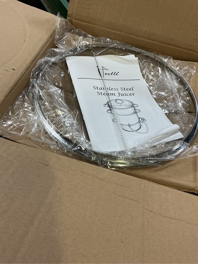 Condition photo showing New/Like New for vivohome stainless steel steam juicer fruit vegetables juice steamer extractor pot 27.5 cm 9.3 qt with tempered glass lid, 2 hose, clamp, loop handles