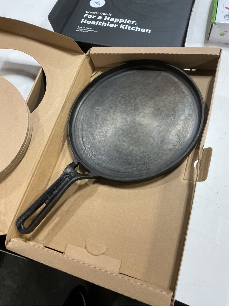 Condition photo showing Good Condition for greater goods cast iron griddle with organically pre-seasoned surface, 10-inch stove top griddle pan