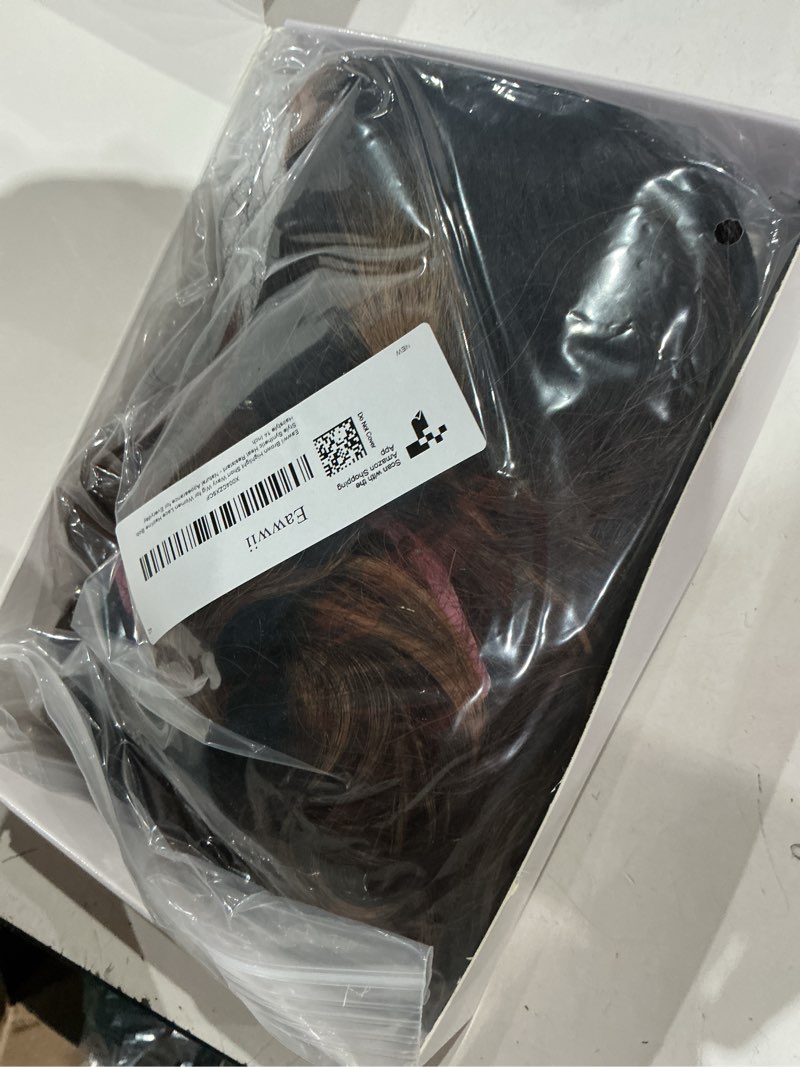 Condition photo showing As Is for eawwii brown highlight short wavy wig for women lace hairline bob style synthetic heat resistant - natural appearance for everyday hairstyle 14 inch 14 inch brown highlight