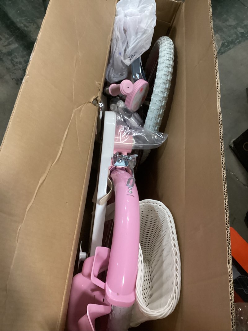 Condition photo showing As Is for ( similar ) Unicorn Kids Bike for Girls Ages 2-9 Years Old, 12 14 16 18 Inch Kids Bike with Training Wheels, Doll Seat, Streamers and Basket, Toddler Girls Bike, Multiple Colors Pink 14 Inch With Training Wheels