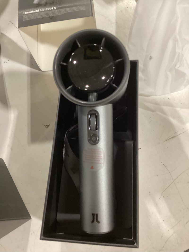 Condition photo showing Good Condition for jisulife handheld fan pro series - high speed airflow: 1-100 speed scroll wheel, metal body, digital display, 1.5h fast charge, 5000mah-portable fan for travel outdoor, gifts for women men(grey) metal exterior grey