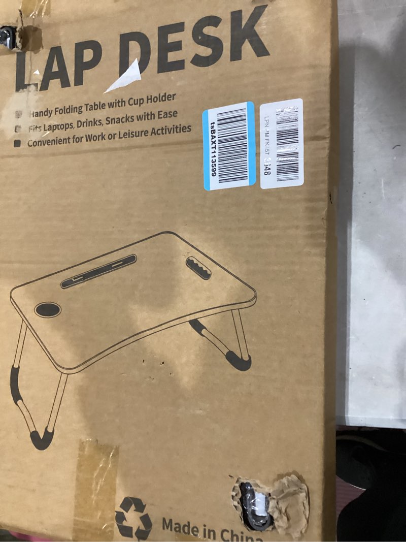 Condition photo showing Good Condition for buyify folding lap desk, 23 inch portable wood black laptop bed desk lap desk with cup holder, for working reading writing, eating, watching movies for bed sofa couch floor
