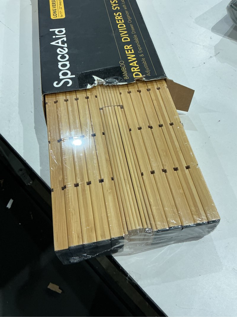 Condition photo showing Good Condition for spaceaid bamboo drawer dividers with inserts and labels, kitchen adjustable drawer organizers, expandable organization for home, office, dressers, 10 dividers with 24 inserts (17"-22" natural)