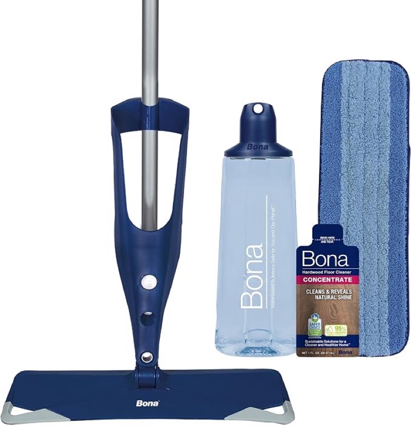 bona - premium spray mop for hardwood floors; includes hardwood floor cleaning concentrate and machine washable microfiber cleaning cloth; double-sided cleaning design