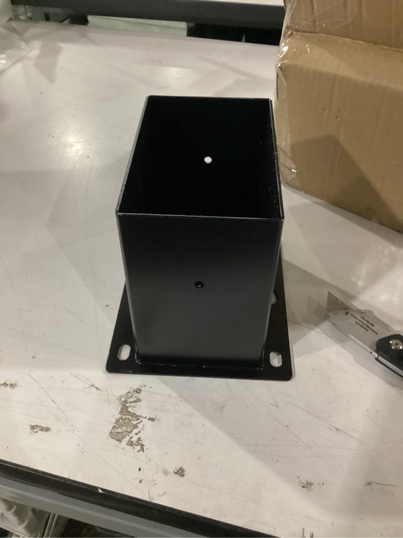 Condition photo showing Good Condition for 4 pack 6x6 post base,post brackets(inner size 5.6"x5.6"),black powder-coated heavy duty steel fence post anchor for deck porch railing fence pergola support 6 x 6 standard style (4pcs)