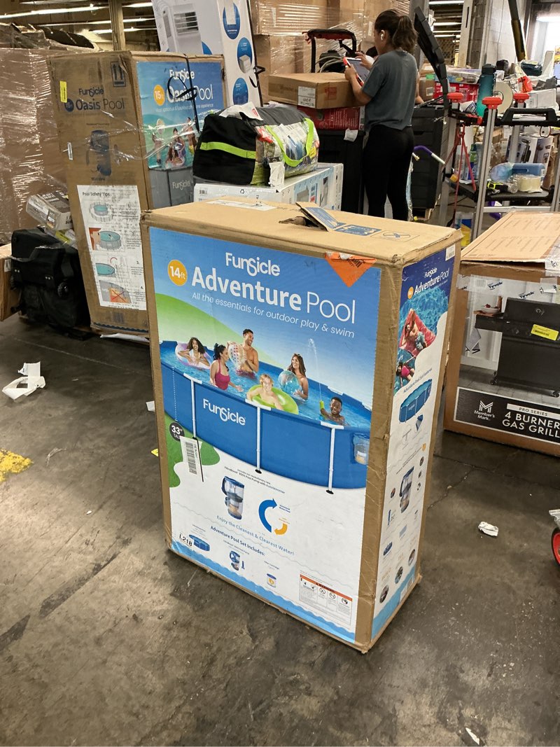 Condition photo showing Good Condition for funsicle 14ft adventure above ground metal frame swimming pool, includes filtraboost™ 800s pump with autoskimmer, round, age 6 & up