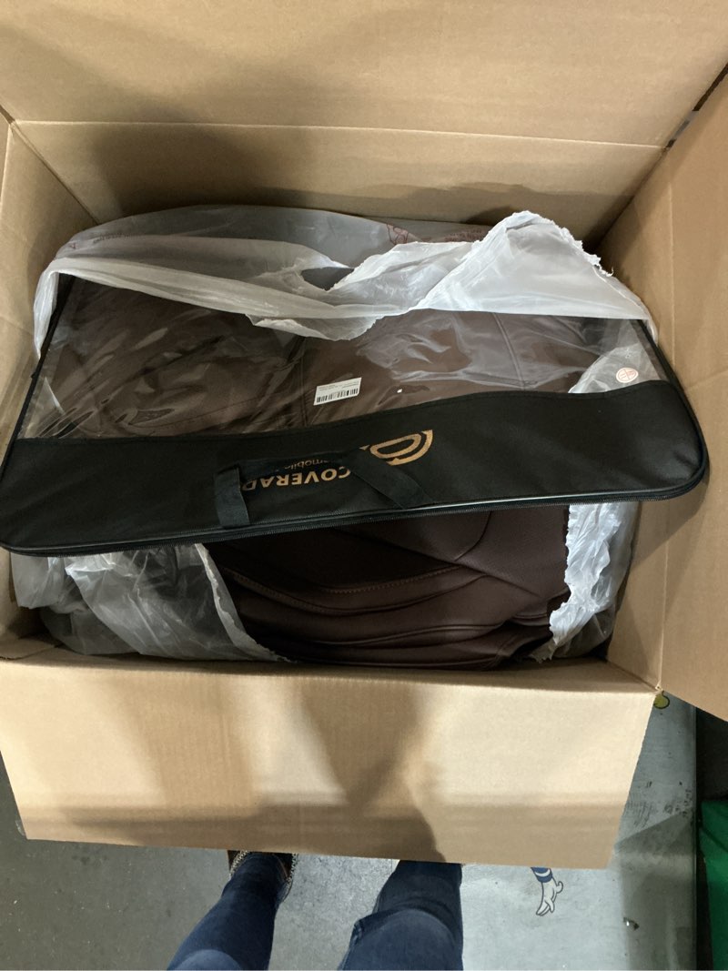 Condition photo showing Good Condition for coverado front and back seat covers 5 pieces, waterproof nappa leather auto seat protectors full set with head pillow, universal car accessories fit for most sedans suv pick-up truck, brown brown(pillow)-8805 fullset