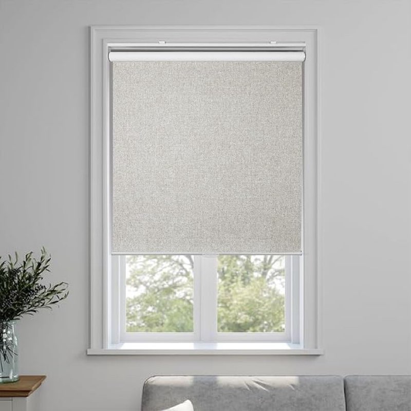 Homebox Cordless Blackout Roller Shades for Windows, 100% Room Darkening Blinds with Thermal Insulated Easy Install Spring System for Home, Living Room, Nursery (14\" W x 64\" H, Beige)