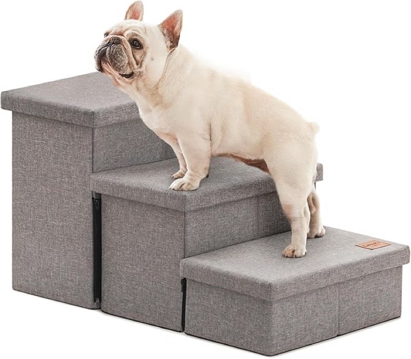 love's cabin dog stairs for high bed, foldable pet stairs for small medium or large dogs puppy with storage for bed or couch, cat dog steps ramp with zip up to 200 lbs, coffee, 3 steps