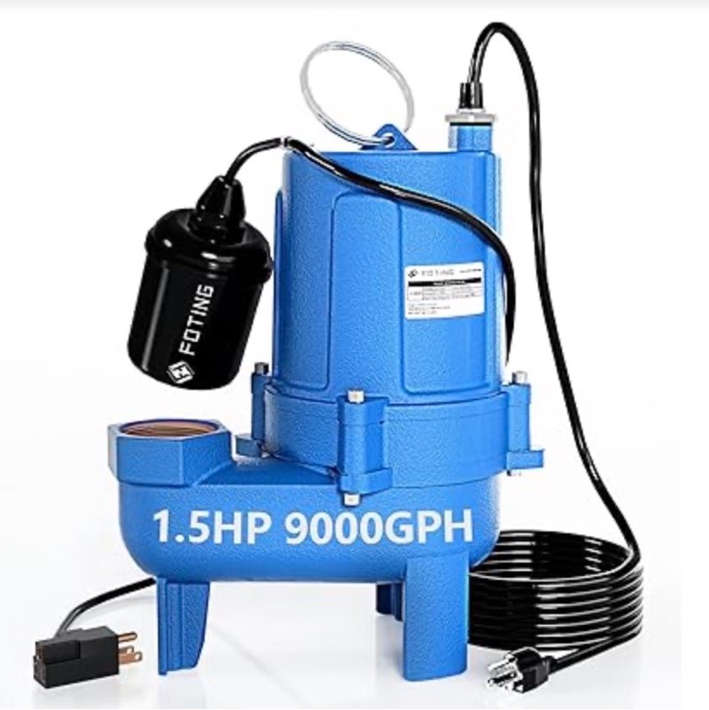 (Color black) FOTING Sump Pump Submersible Sewage/Effluent Pump, Heavy Duty Cast Iron Septic Pump, Sump Pumps for Basement, Septic Tank, Sewage Well, Sewage System, Cast Iron & Vortex Impeller