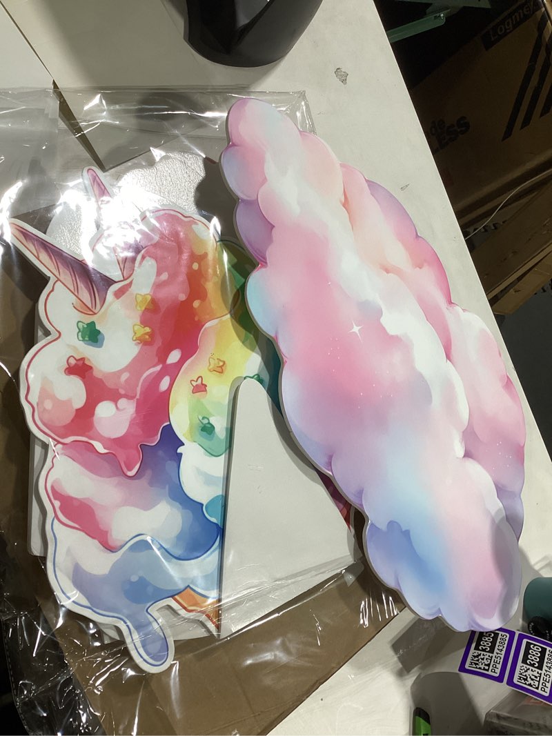Condition photo showing Good Condition for honoson 4 pcs 30" large rainbow unicorn birthday decorations cardboard cutouts standup, unicorn baby shower backdrop photo booth props for princess party decor lawn yard signs supplies 4 rainbow unicorn