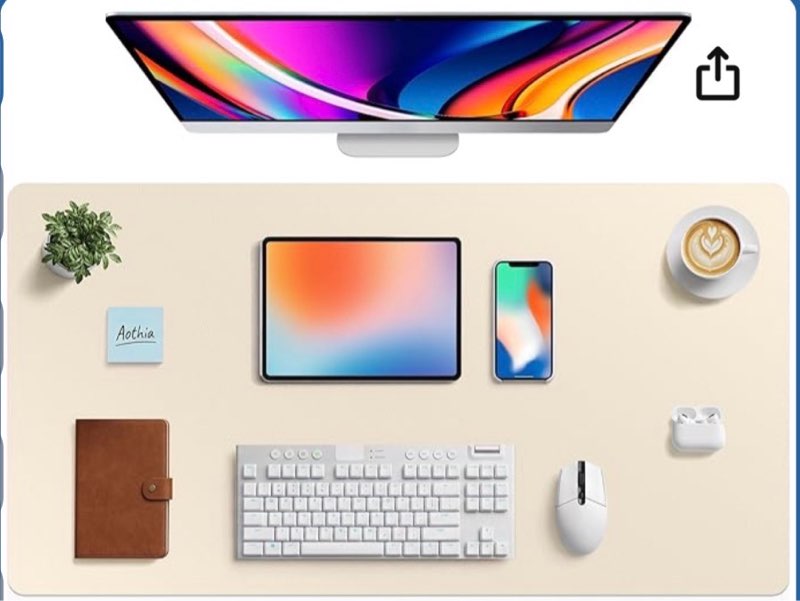 aothia faux leather desk mat - large mouse pad, non-slip pu leather blotter, waterproof writing surface for office and home (beige, 40" x 24")