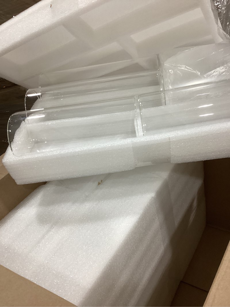 Condition photo showing Good Condition for 6 pcs cylinder vases set for centerpieces 3.4''diameter 6/8/ 10 inch tall clear glass vase hurricane floating candle holder for wedding table decoration