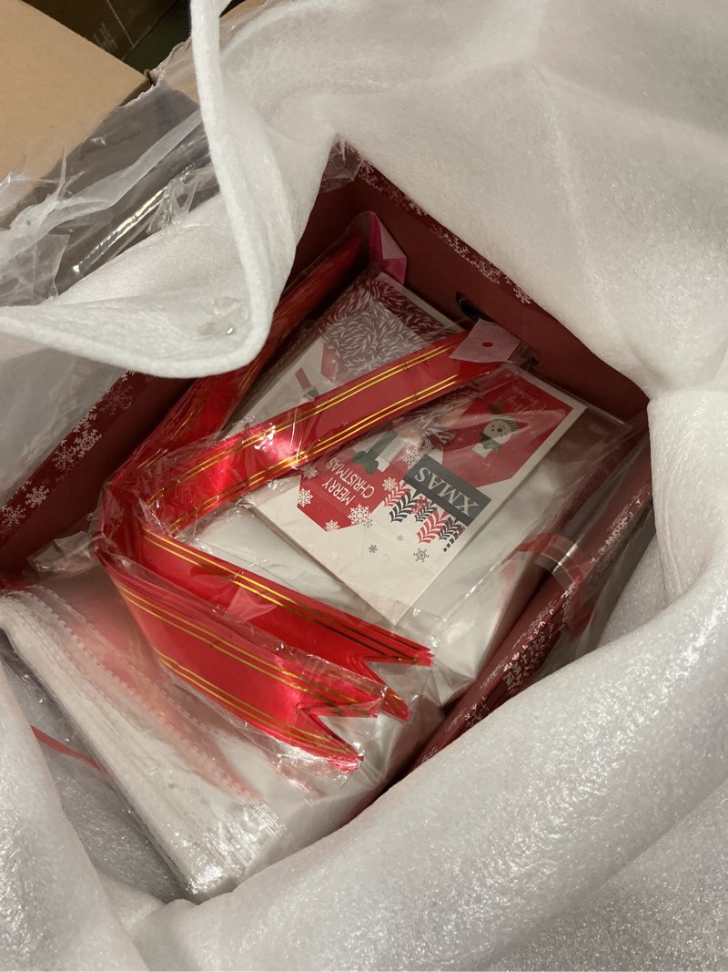 Condition photo showing Good Condition for Cholemy 36 Sets Large Christmas Gift Baskets Empty 10 x 12 Inch Red Snowflake Baskets for Gifts to Fill Christmas DIY Cardboard Basket with Handles to Fill for Wedding Party