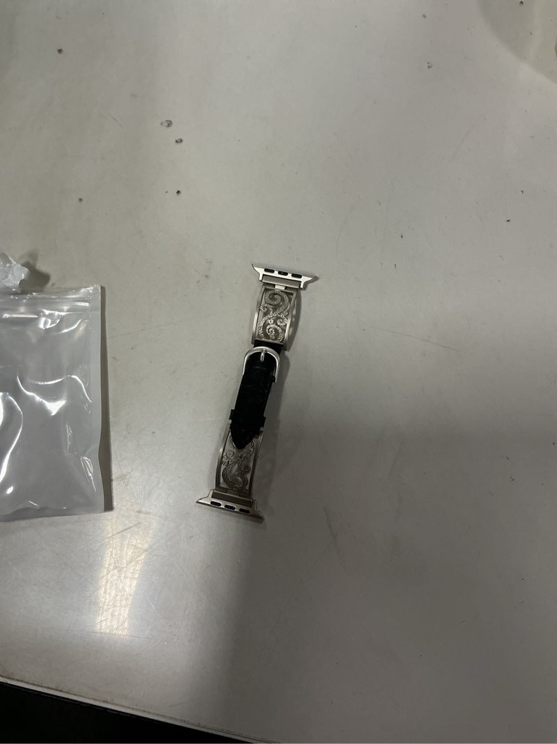 Condition photo showing Good Condition for Wearlizer Slim Leather Band Compatible with Apple Watch Bands Women 41/40/38/42/44/45/46/49mm, Dressy Fancy Thin Designer Vintage Filigree Strap for iWatch Series 11 10 9 8 7 6 5 4 3 SE/Ultra 3 2 1 Black/Starlight 49/46/45/44/42mm(Series 3 2 1)