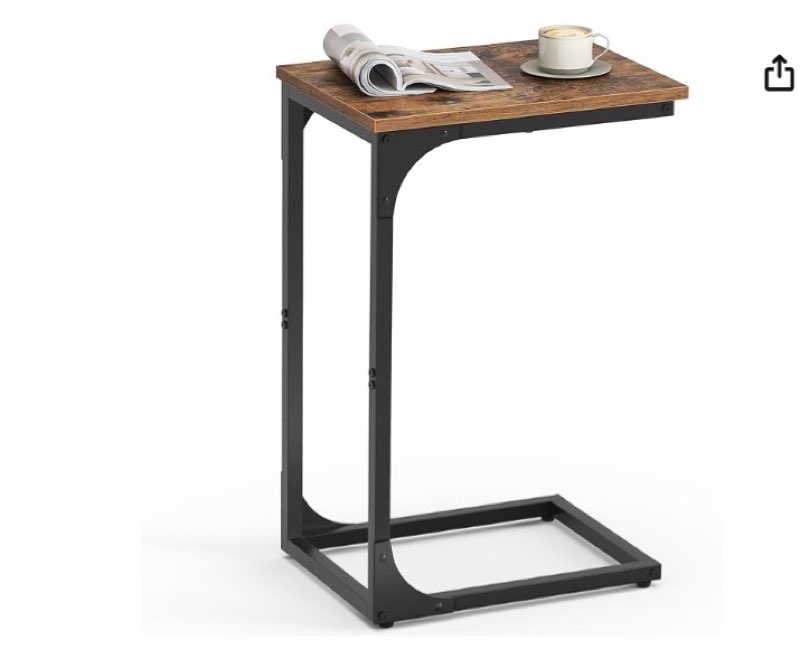 vasagle c-shaped end table, small side table for couch, sofa table with metal frame for living room, bedroom, bedside, rustic brown and black