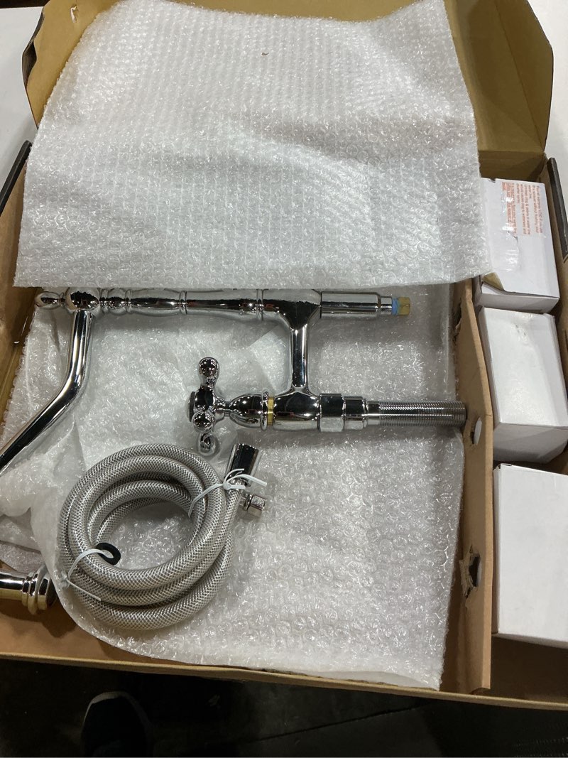 Condition photo showing New/Like New for Kingston Brass KS1271AXBS Heritage Kitchen Faucet with Brass Sprayer, 8-3/4-Inch, Polished Chrome