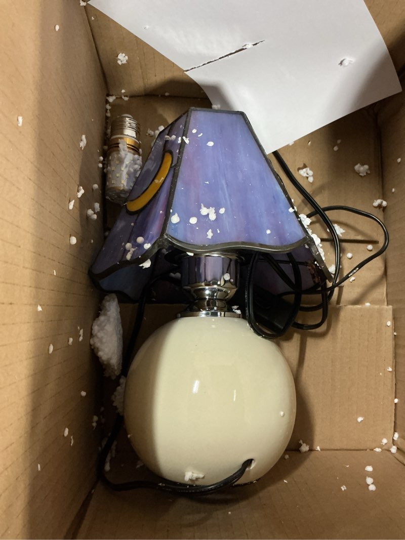 Condition photo showing As Is for tiffany style stained glass mushroom table lamp, cute small bedside night light for bedroom living room, unique aesthetic home decor gift for girls women birthday (pink blue) moon mushroom-pink blue