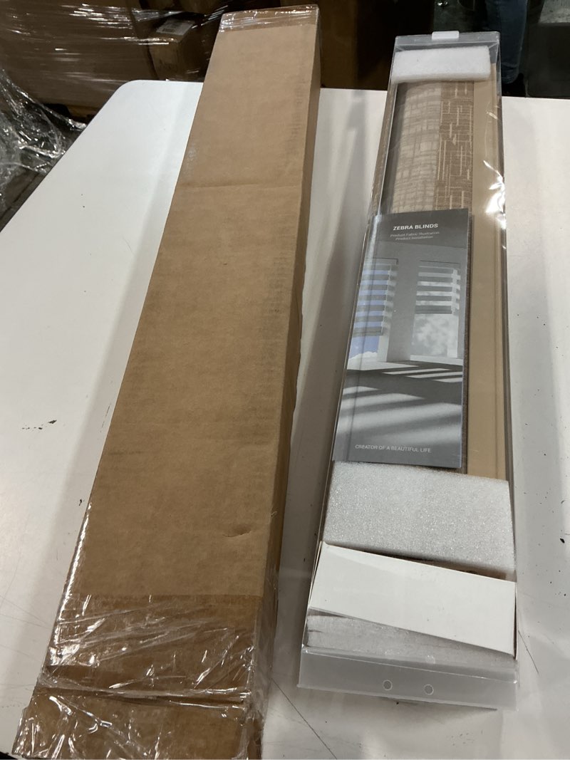 Condition photo showing New/Like New for cordless zebra blinds for windows -customizable dual layer light control zebra shades, light filtering & blackout window blinds, easy install zebra blind for home, brown, 22" w x 72" h brown 22"w x 72"h
