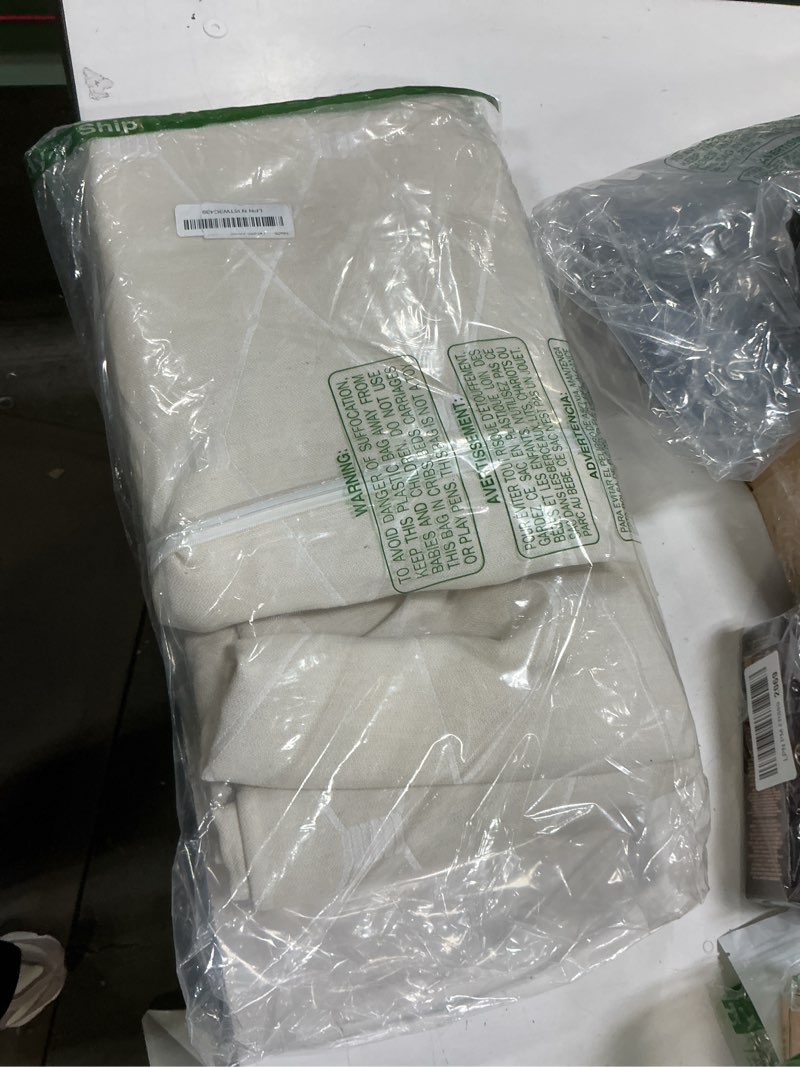 Condition photo showing Good Condition for Joywell Linen Textured Curtains 84 inch Length Embroidered Diamond Grommet Farmhouse Window Curtains Light Filtering Drapes for Bedroom Living Room White Striped Geometric Pattern 52x84 White Pattern 52"W x 84"L (Pack of 2)