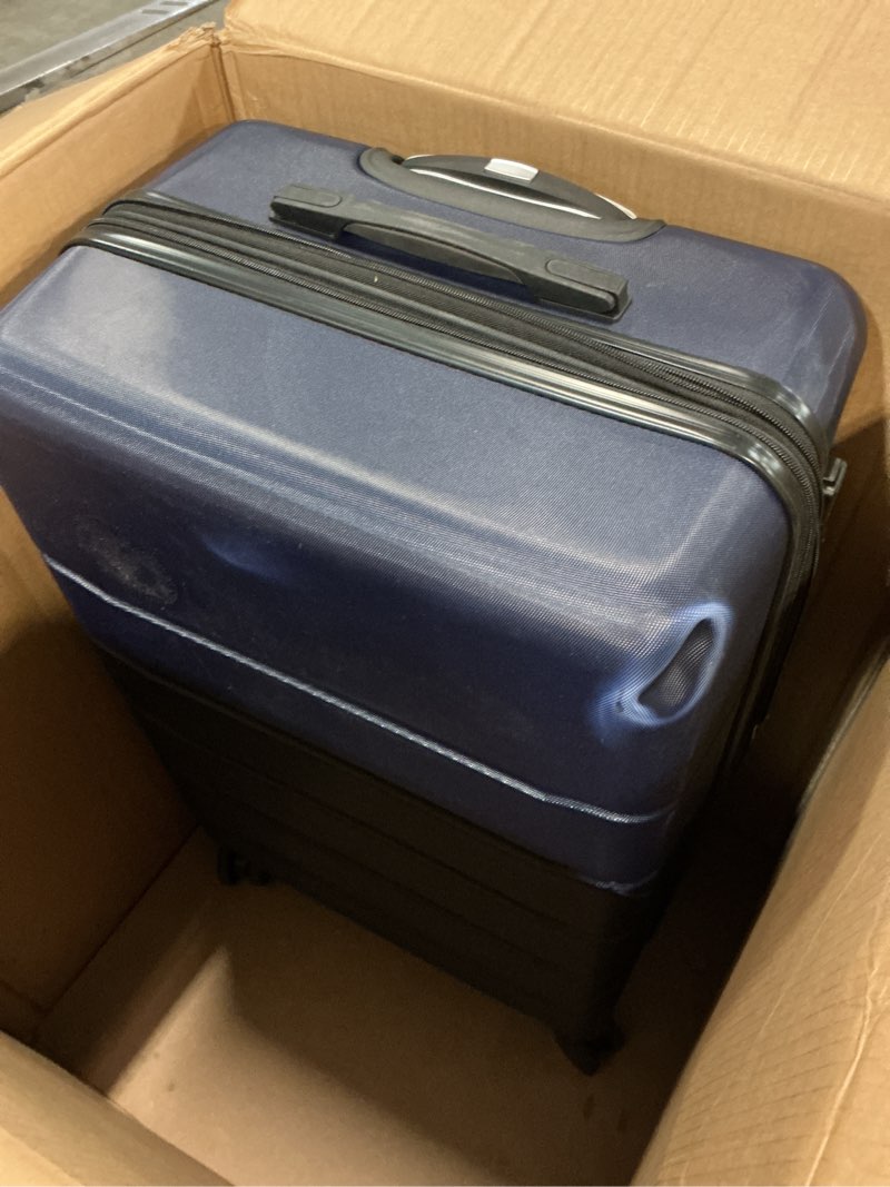 Condition photo showing As Is for sweetcrispy 29in carry on luggage, expandable hard shell abs suitcase with 360° swivel wheels, tsa lock, lightweight, navy blue navy blue 29 inch