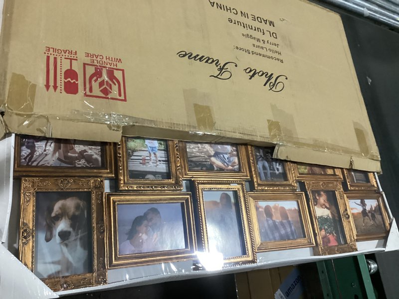 Condition photo showing Good Condition for HELLO LAURA - 4x6 Picture Frame Collage With 18 Openings for Wall - Large Photo Frame Collage Wall Decor for Living Room Bedroom - Rusted Gold Gold - 18 Opening Photos