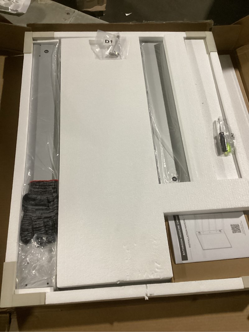 Condition photo showing New/Like New for keonjinn 24 x 32 inch silver medicine cabinet for bathroom with mirror, assembly required, wall mount or recessed, free adjustable shelves, tempered glass, lightweight silver 24x32 in