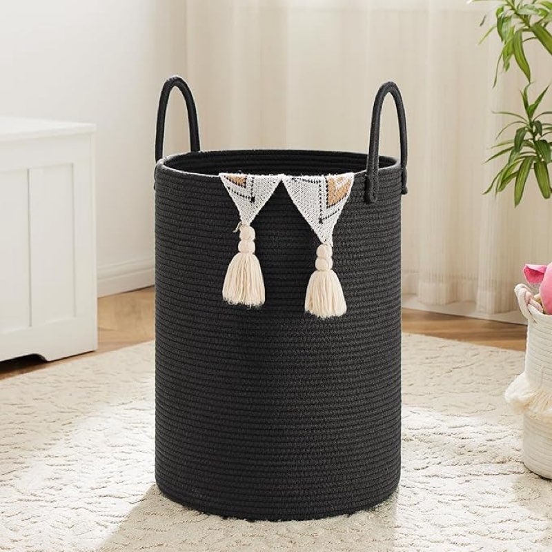 artfeel laundry basket,woven cotton rope laundry hamper,40l for decorative storage of dirty clothes,