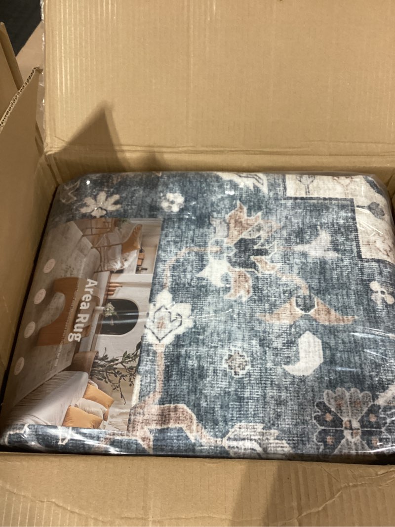 Condition photo showing New/Like New for AMADA HOMEFURNISHING 8x10 Washable Area Rug, Low-Profile Large Area Rug with Non-Slip Backing & Durable Edge Binding, Vintage Large Rugs for Living Room, Bedroom, Dinning Room 8' x 10' (Rectangular) Blue