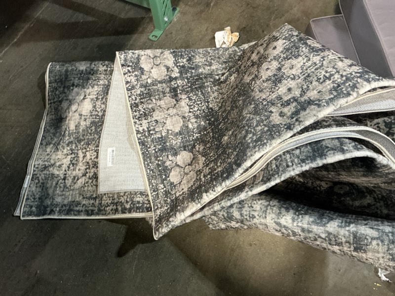 Condition photo showing As Is for 8x10 vintage washable area rug for living room,low pile non slip carpet non-shedding large area rug soft indoor stain resistant rug floral print mat for bedroom dining room black black 8' x 10'