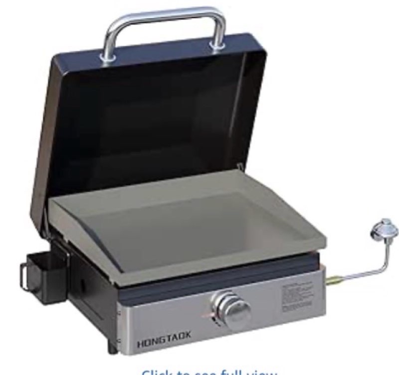 HongTaok 18 Inch Tabletop Propane Gas Grill Griddle with Lid & Stainless Steel Front Plate, Portable