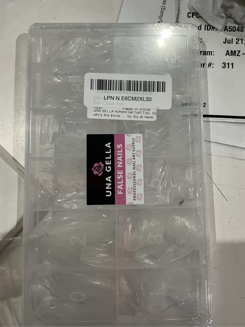 Condition photo showing Good Condition for una gella almond gel nail tips, 504pcs pre etched clear fake nails tips medium almond shape - 12 sizes full cover soft acrylic press on nail extensions no c curve gift for diy at home