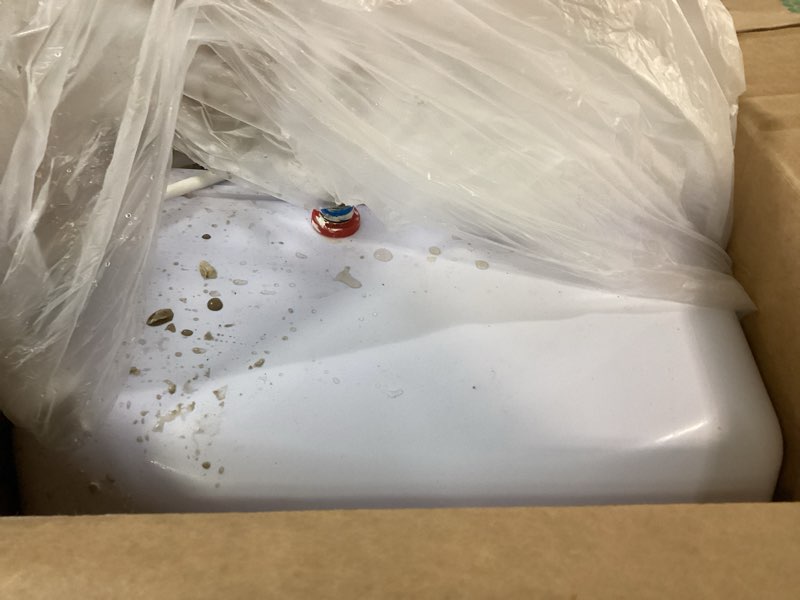 Condition photo showing As Is for 8 Gallon Electric Tank Water Heater, 120V 1500W Under Sink Instant Hot Tank Water Heater for RV, Camper, Kitchen, Food Truck, Wall or Floor Mounted, Black 8 Gallon Black